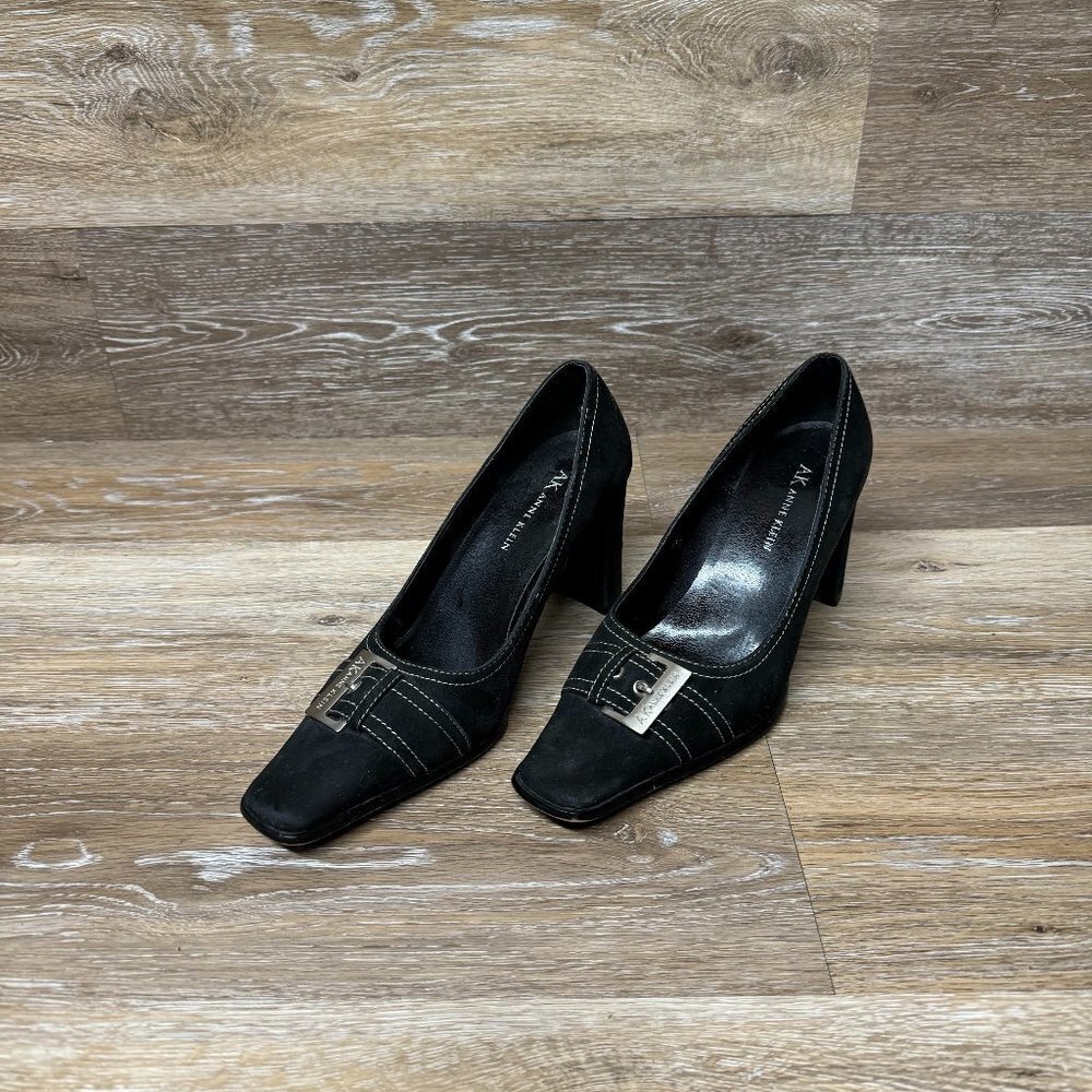 Anne Klein Black Suede Pumps with Buckle Accent Women's Size 6.5M
